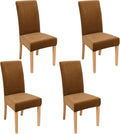 Velvet Stretch Chair Covers for Dining Room Set of 4 - Soft Fit Camel