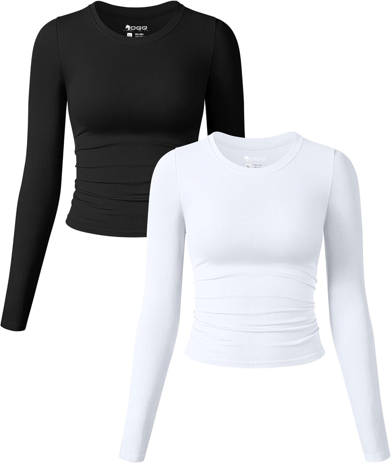 OQQ Womens 2 Piece Long Sleeve Crew Neck Fitted Tee Shirts