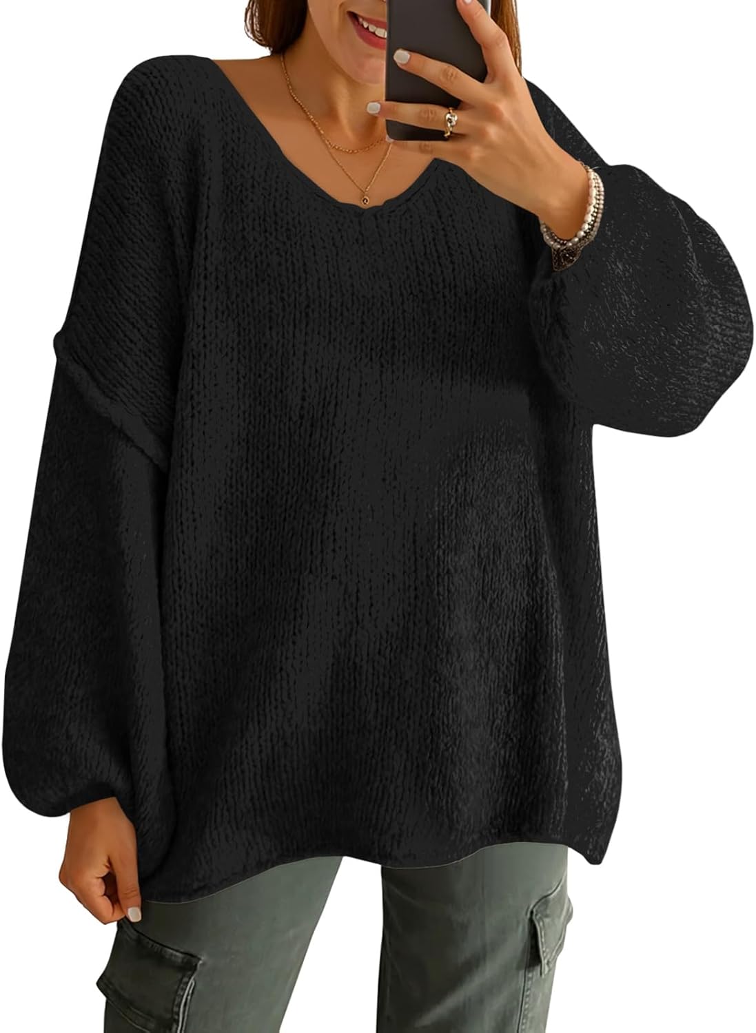 Oversized V Neck Sweaters for Women - Chunky Knit Style