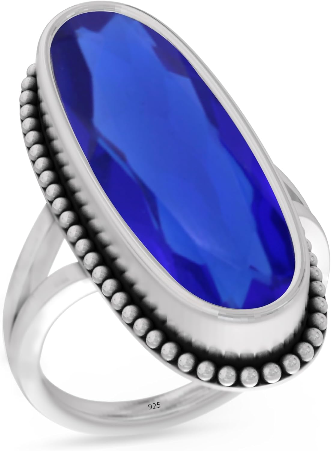 925 Sterling Silver Ring with Blue Sapphire Gemstone for Women