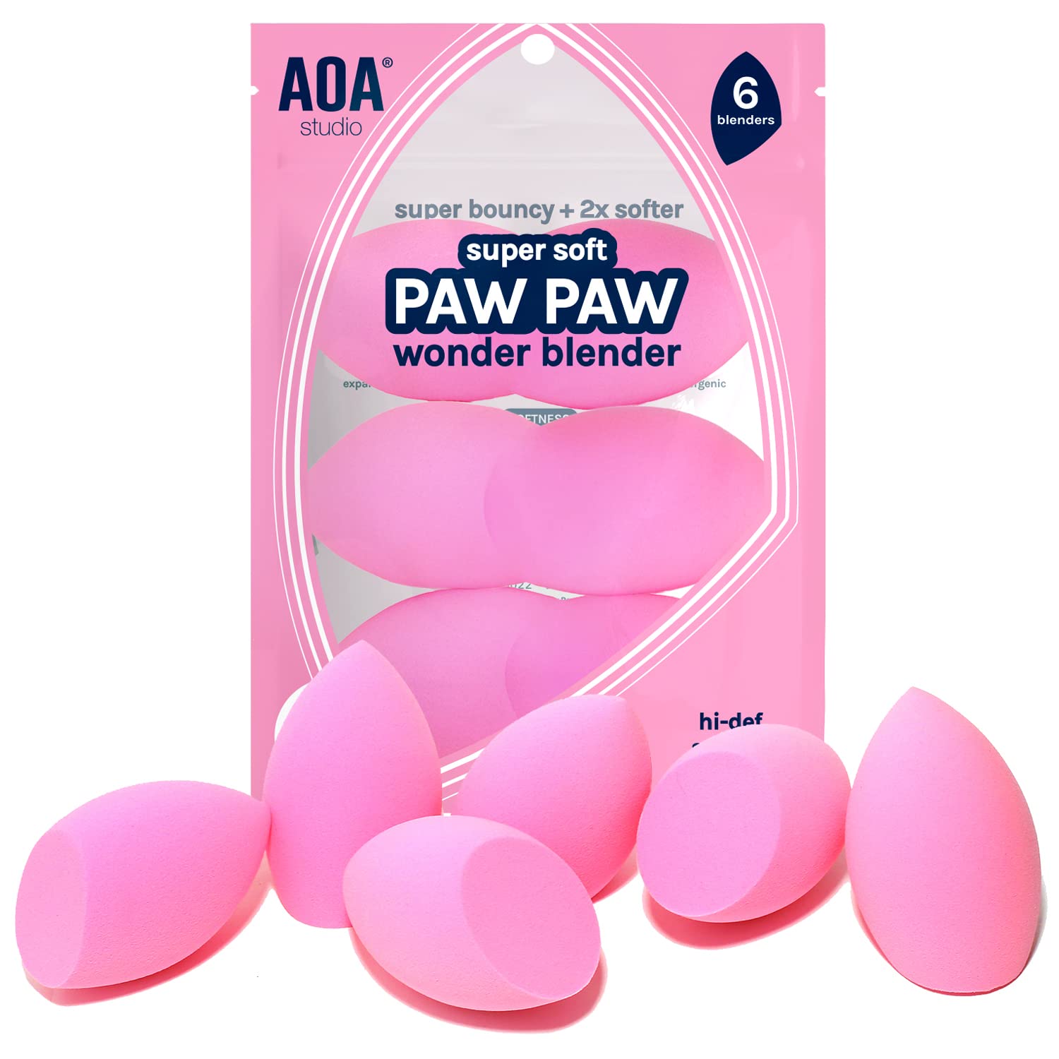 6-Piece AOA Studio Makeup Sponge Set: Latex-Free, High-Definition & Super Soft