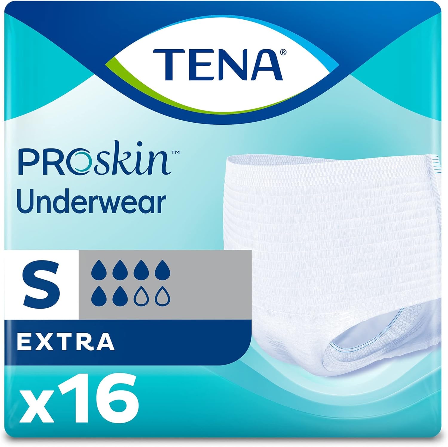 TENA Extra Absorbent Underwear, Small Size, 16 Pack