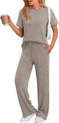 LILLUSORY 2 Piece Lounge Set Women - Ribbed Wide Leg Comfort