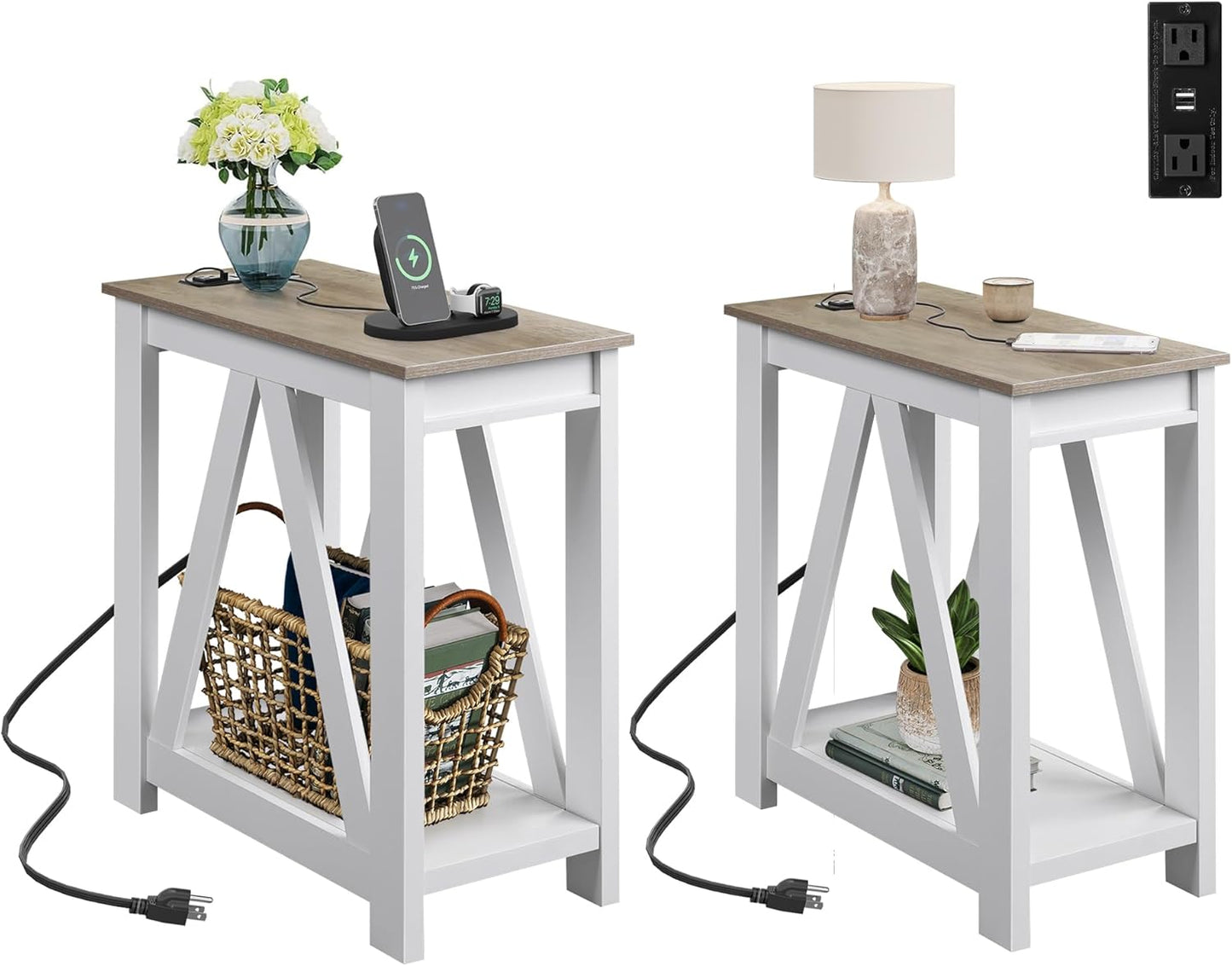 WLIVE End Tables Set of 2 with Charging Station for Living Room