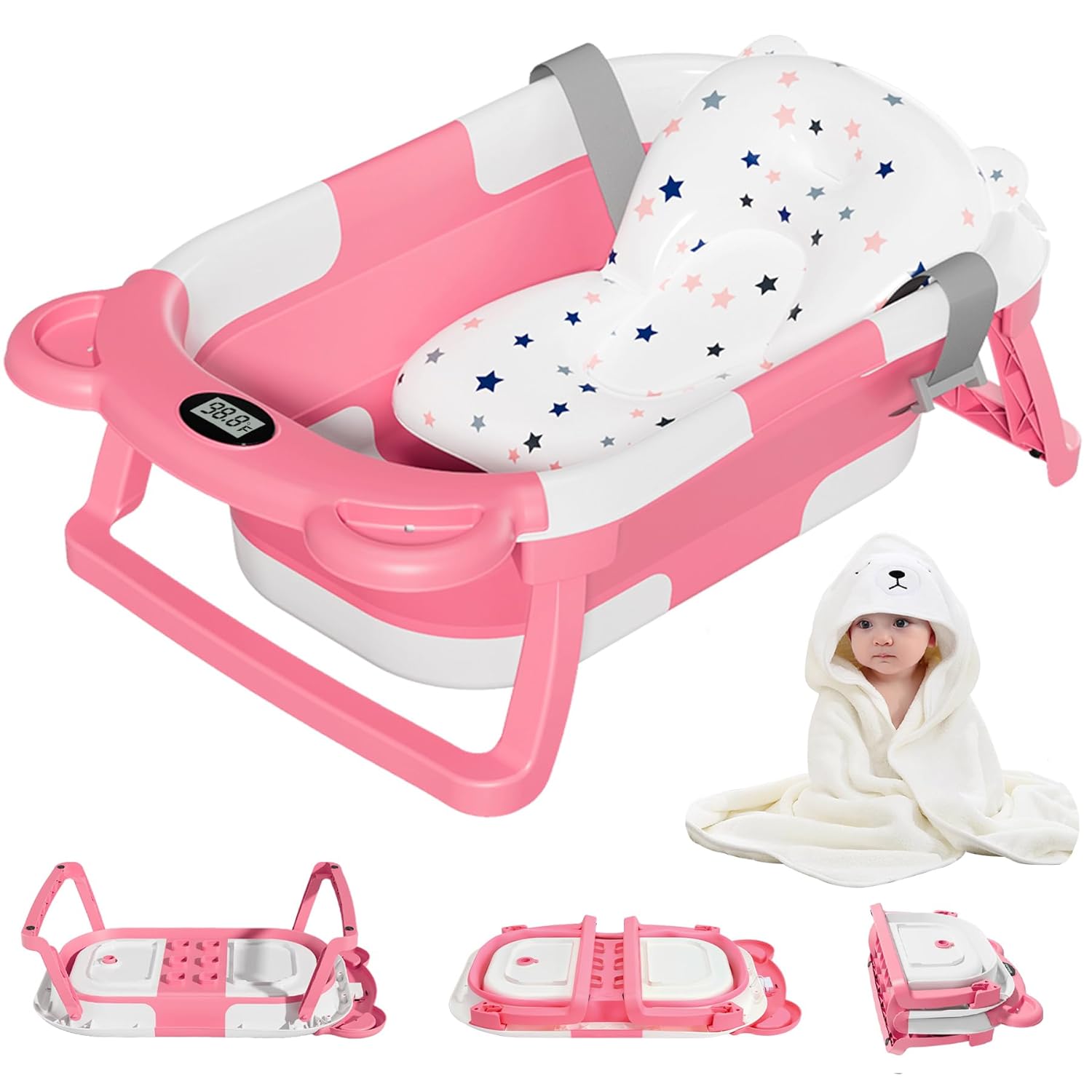 Collapsible Baby Bathtub - Portable & Thermometer Included