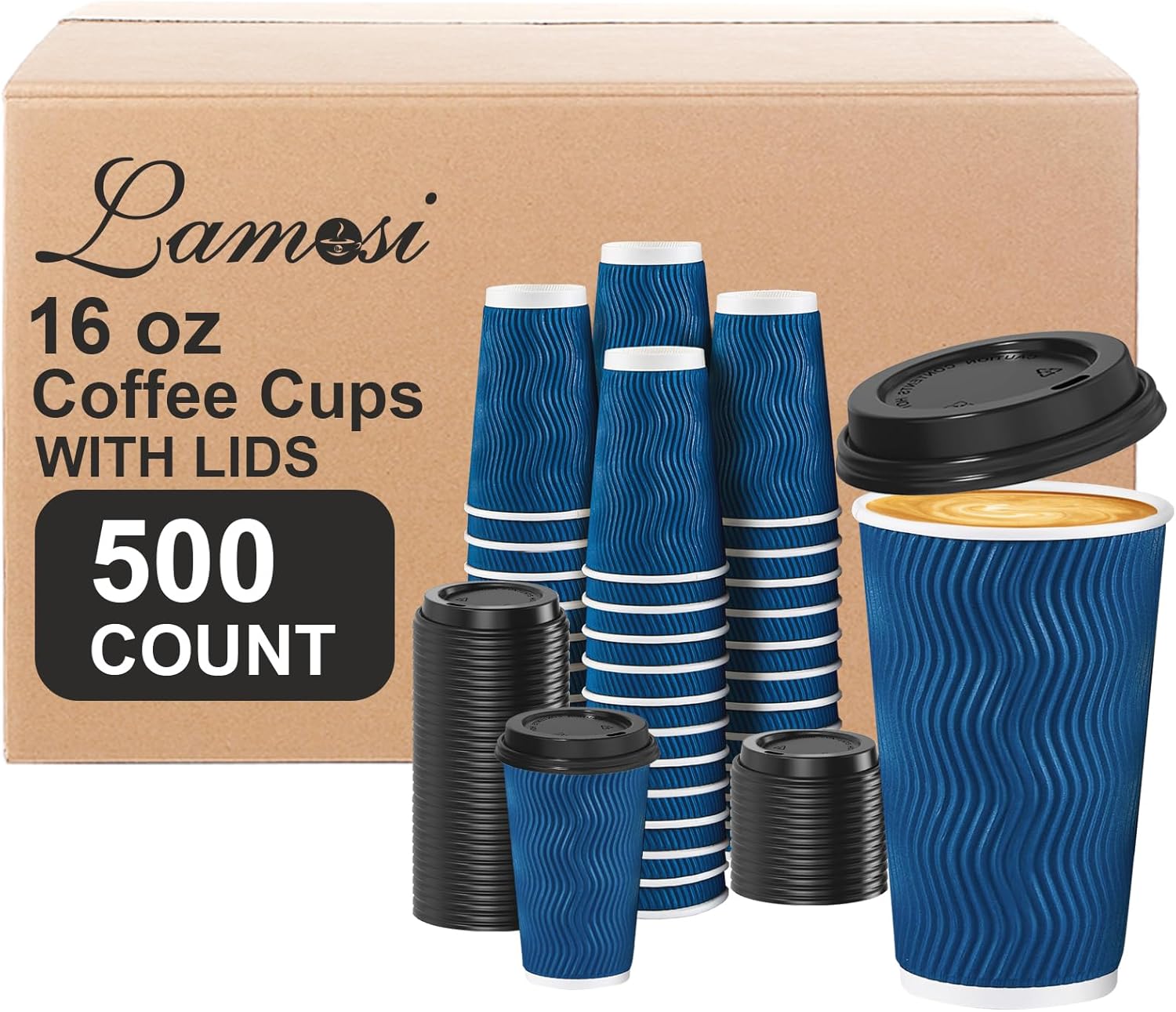 Lamosi Disposable Coffee Cups with Lids for Hot Beverages