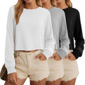 Cotton Cropped Long Sleeve Tops 3 Pack - Soft Stretchy Basics Material