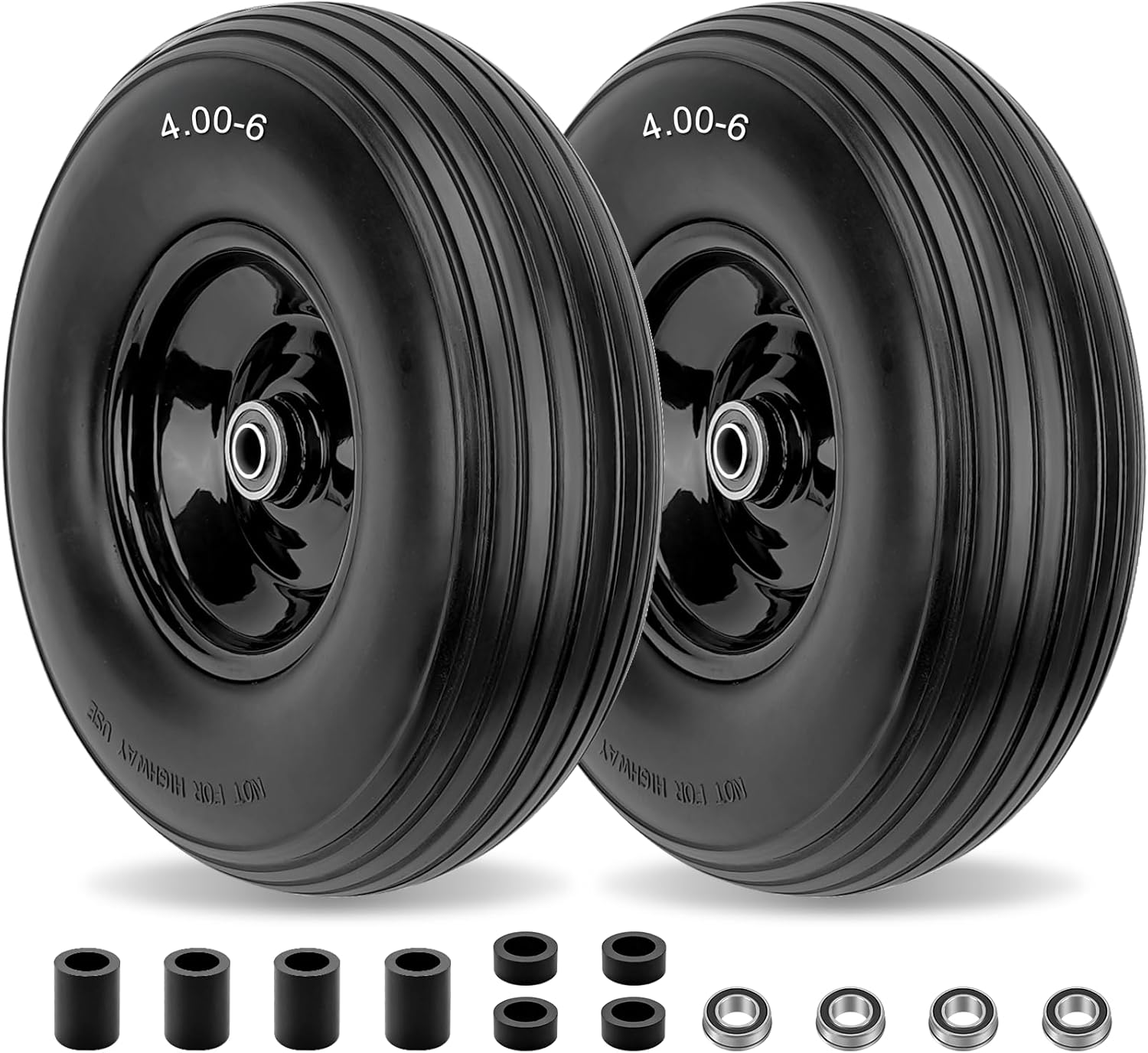 4.00-6 Flat-Free Solid Tire and Wheel for Garden Cart Use
