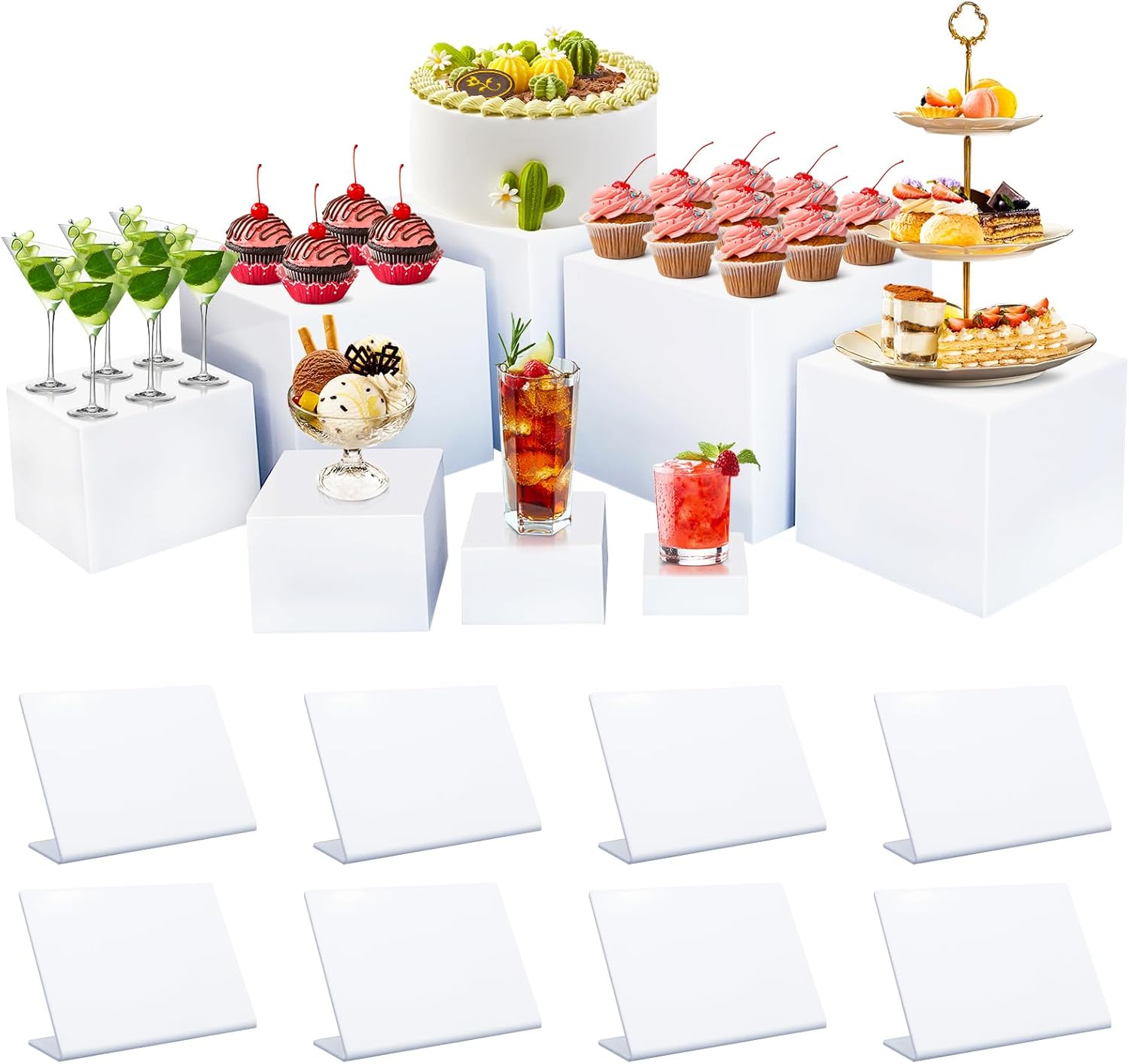 8Pcs White Acrylic Buffet Risers for Stunning Food Displays