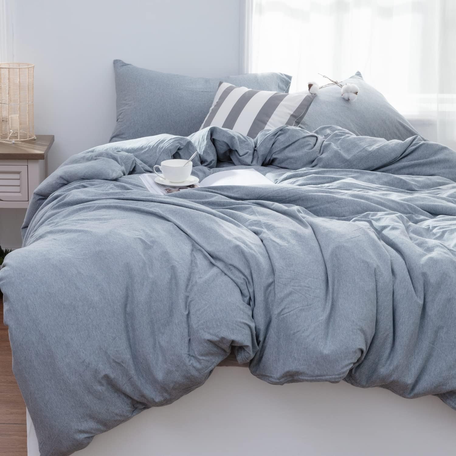 LIFETOWN Jersey Knit Cotton Duvet Cover Set for King Size Beds