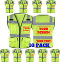 Custom Logo 10 Pack High Visibility Mesh Safety Vest (Yellow XL)
