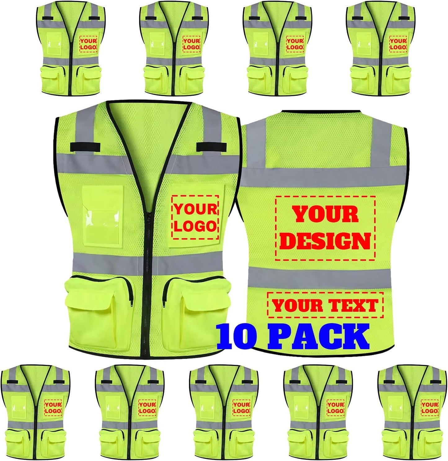 Custom Logo Safety Vest with Multi-Function Pockets for Work