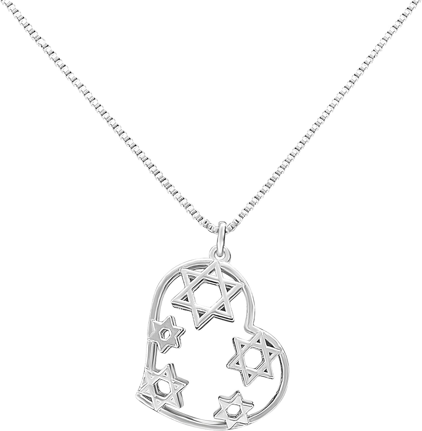 Alef Bet Star of David Necklace - Sterling Silver Heart Pendant