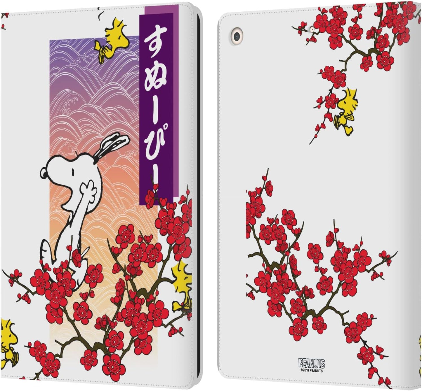 Peanuts Cherry Blossoms Leather Wallet Case for iPad 10.2