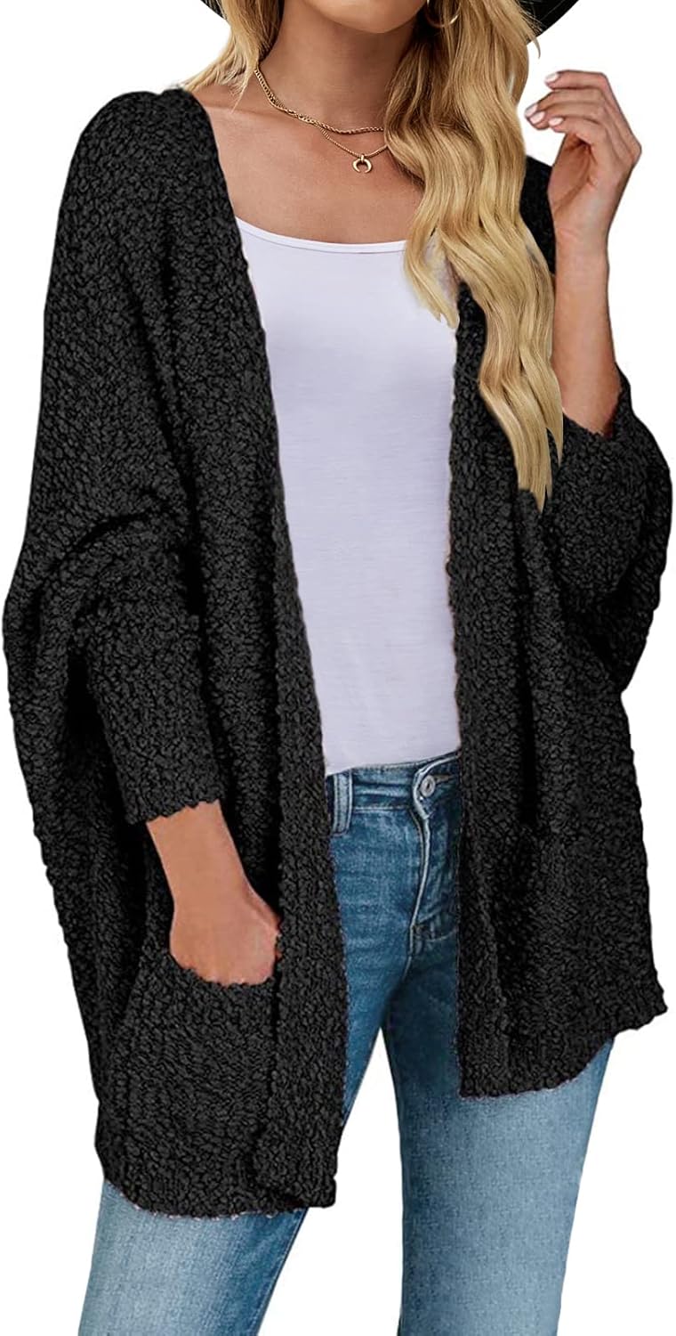 Fuzzy Popcorn Batwing Sleeve Cardigan for Cozy Winter Style