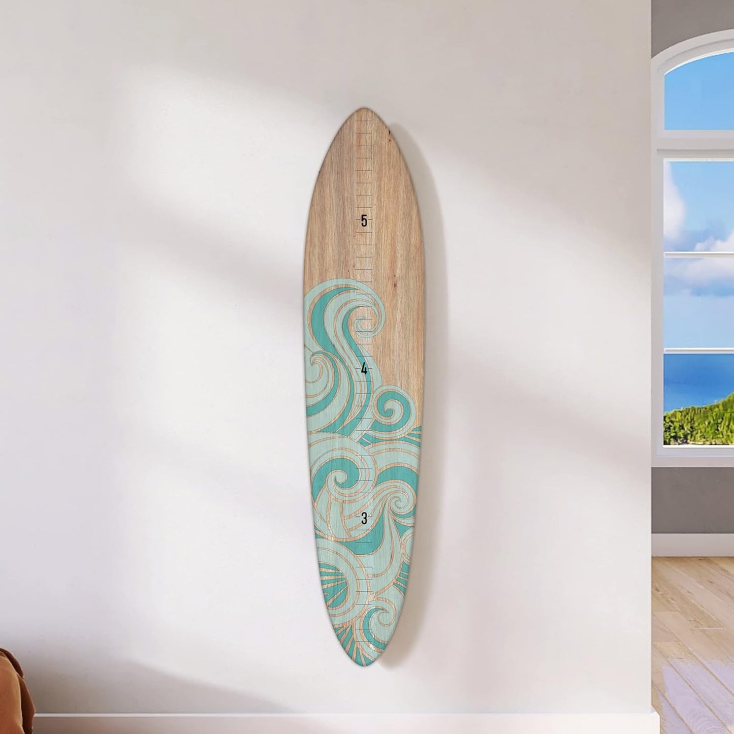 Wooden Surfboard Wall Decor Growth Chart for Kids Room