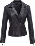 Tanming Women's Faux Leather Moto Biker Short Coat Jacket - Sleek