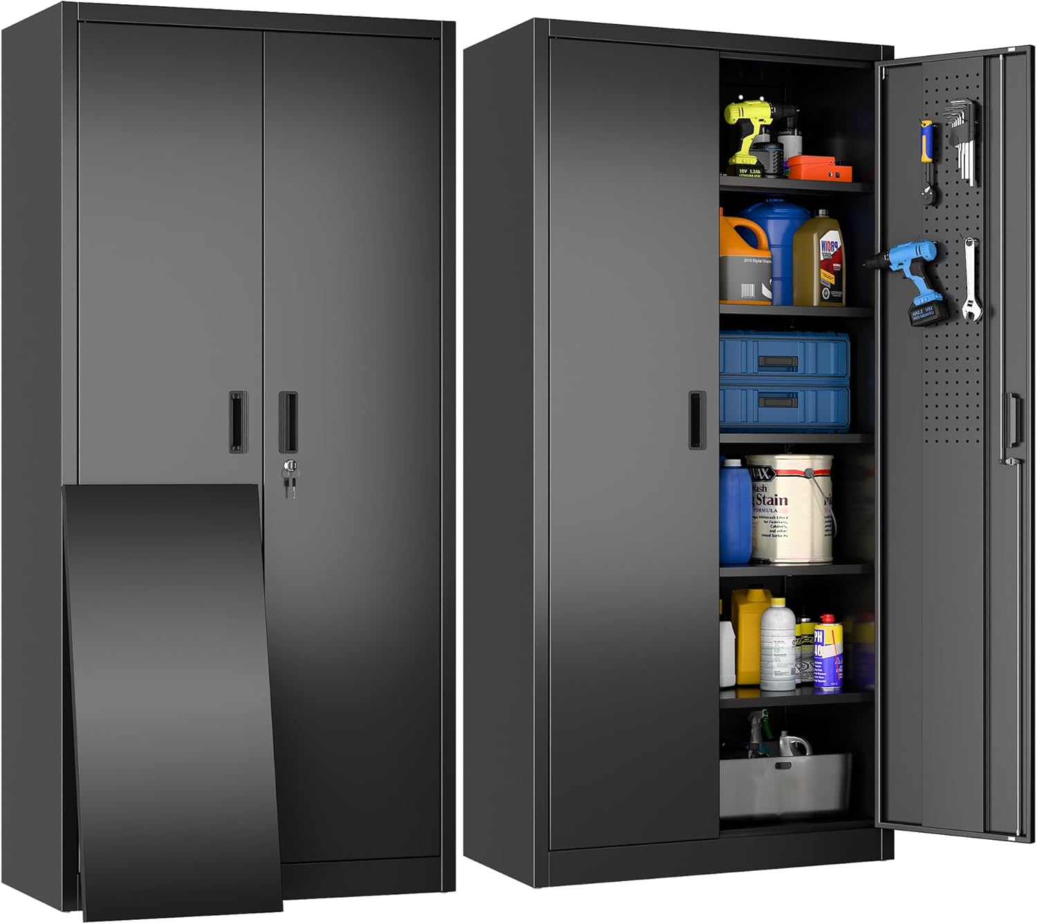 Metal Storage Cabinet with Pegboard for Garage and Office Use