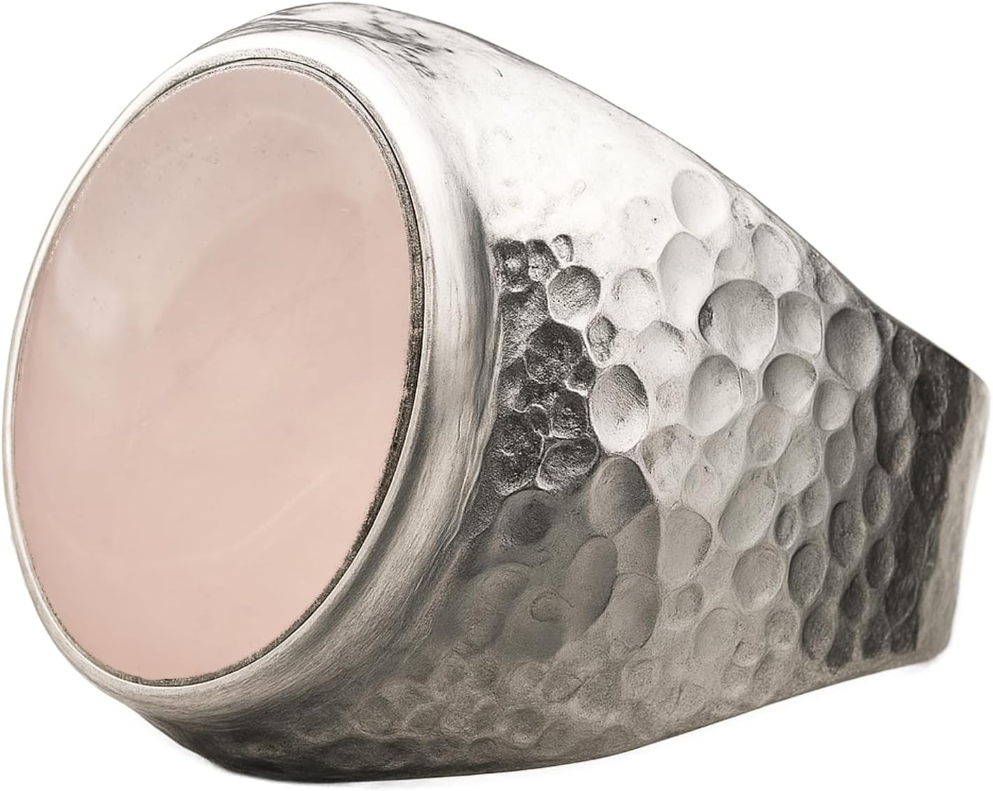Natural Aventurine Crystal Ring for Men in Hammered Silver