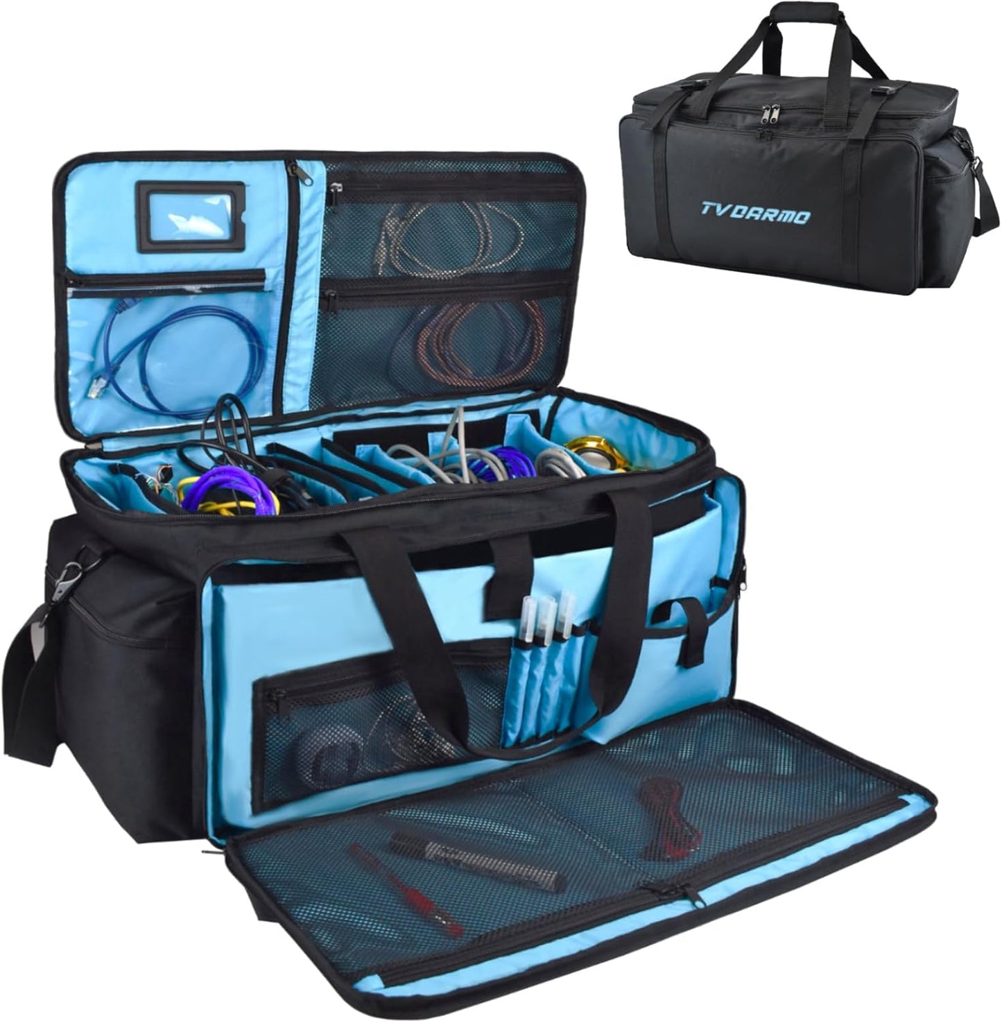 DJ Equipment Cable Bag with Detachable Padded Bottom and Dividers