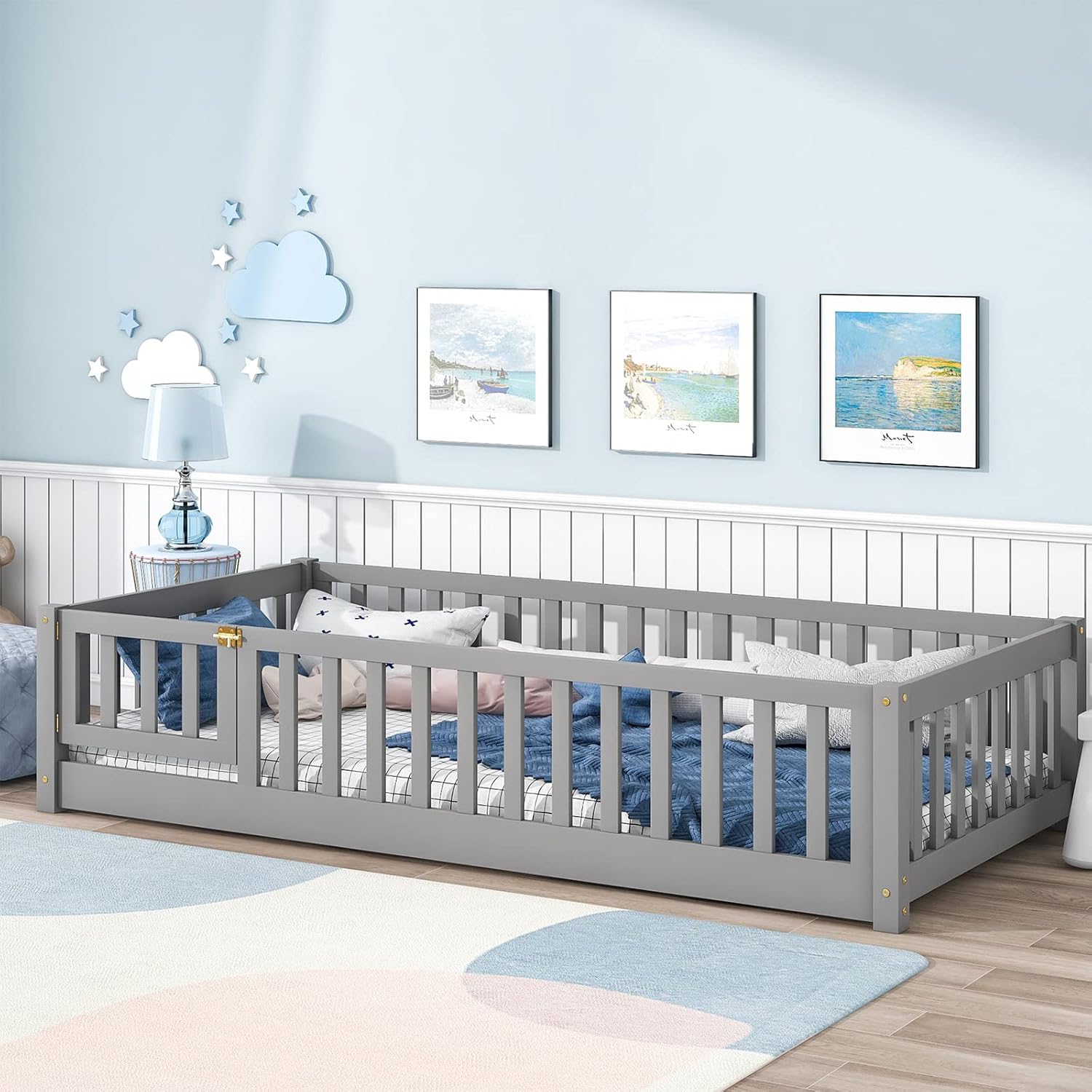 Twin Size Floor Bed with Safety Guardrails for Kids' Independence