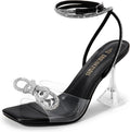 Stiletto Bow Heels Strappy Sparkly Rhinestone Clear Sandals - Stand