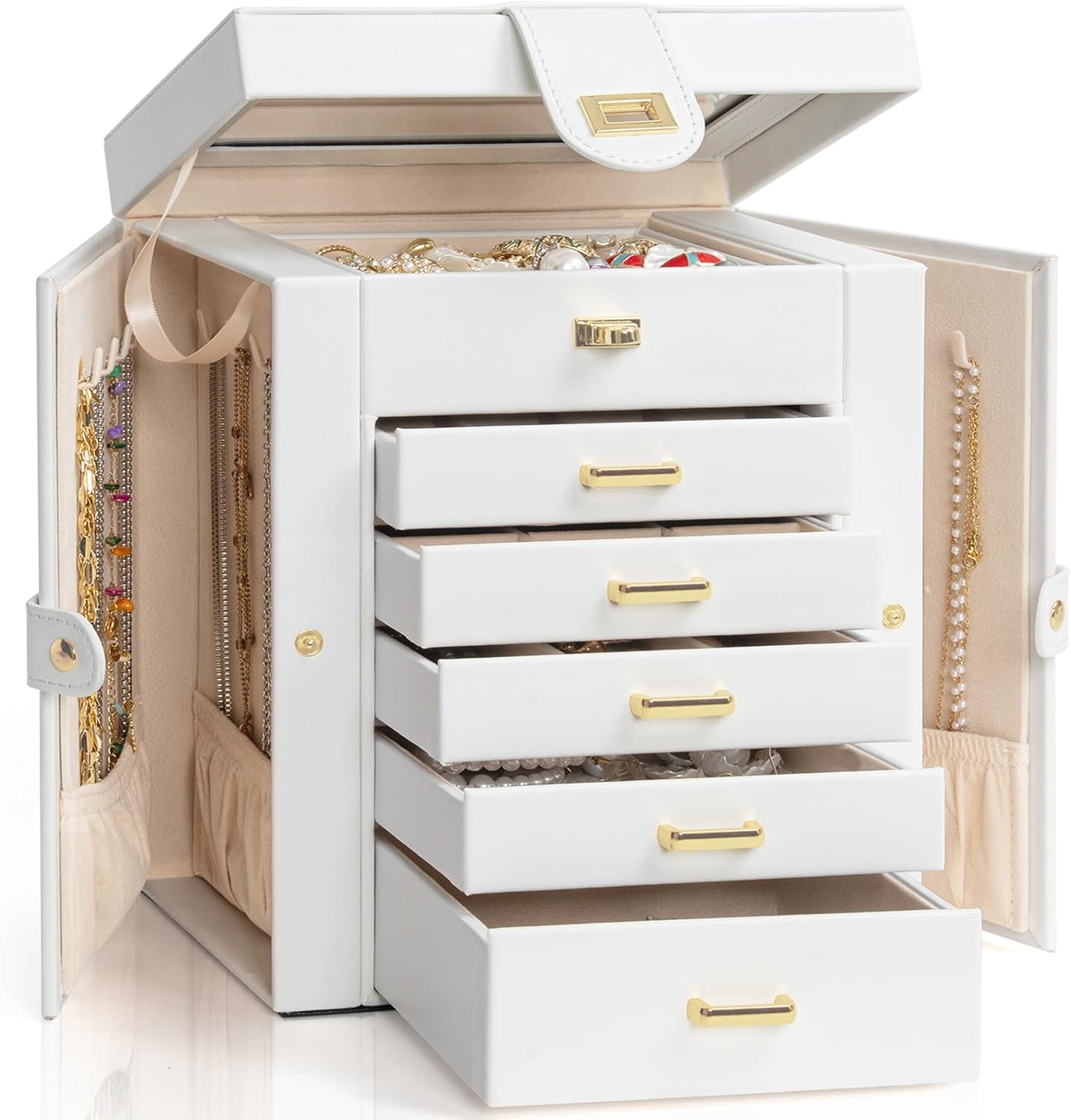 Functional 6-Tier Jewelry Box Organizer with 5 Drawers