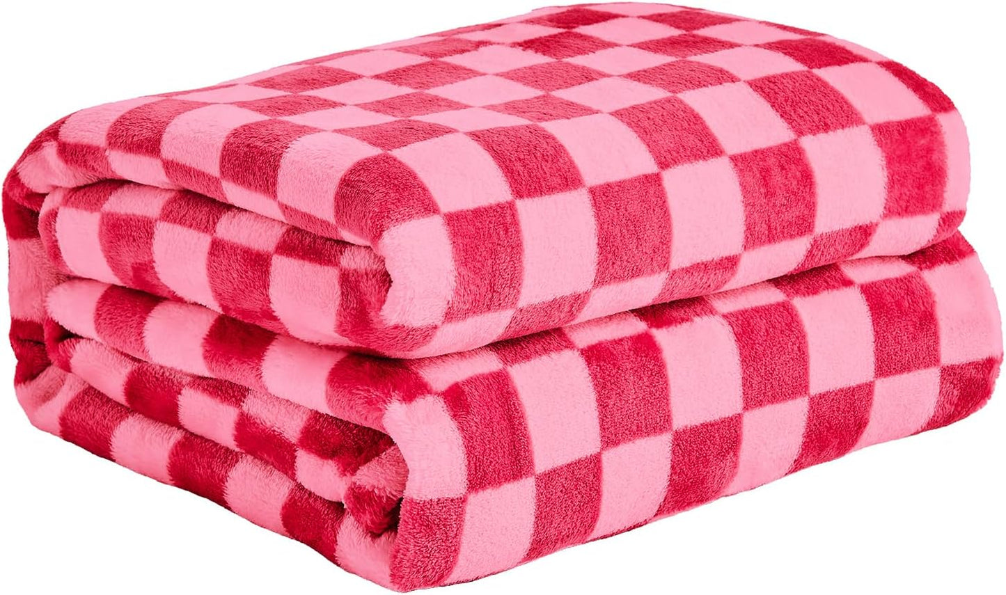 Checkered Flannel Fleece Throw Blanket King Size Cozy Soft