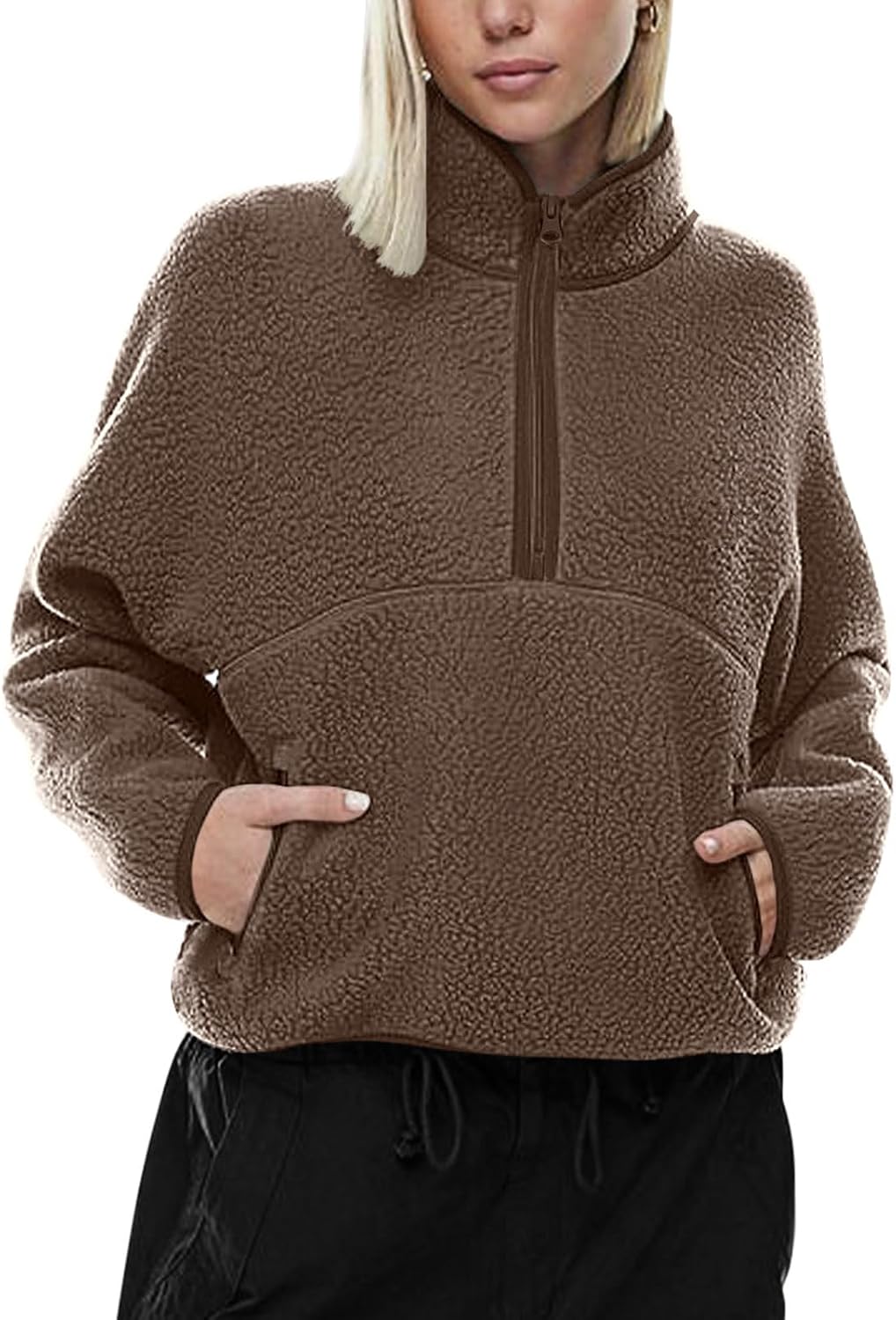 LASLULU Womens Half Zip Pullover Cropped Sweatshirts for Winter