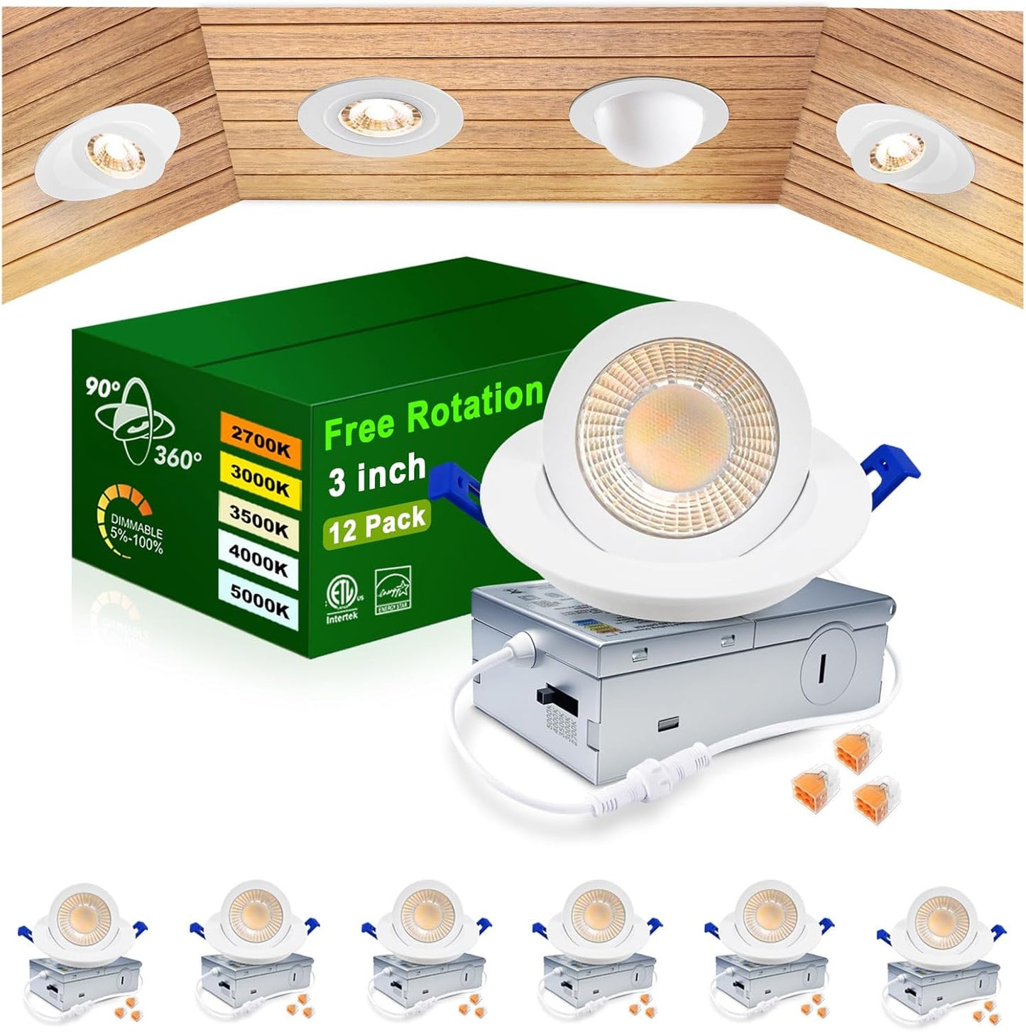 zouzai 5CCT LED Gimbal Recessed Light with Junction Box
