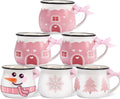 Christmas Coffee Mugs Set of 6 - 12 oz Festive Pink Snow House Design