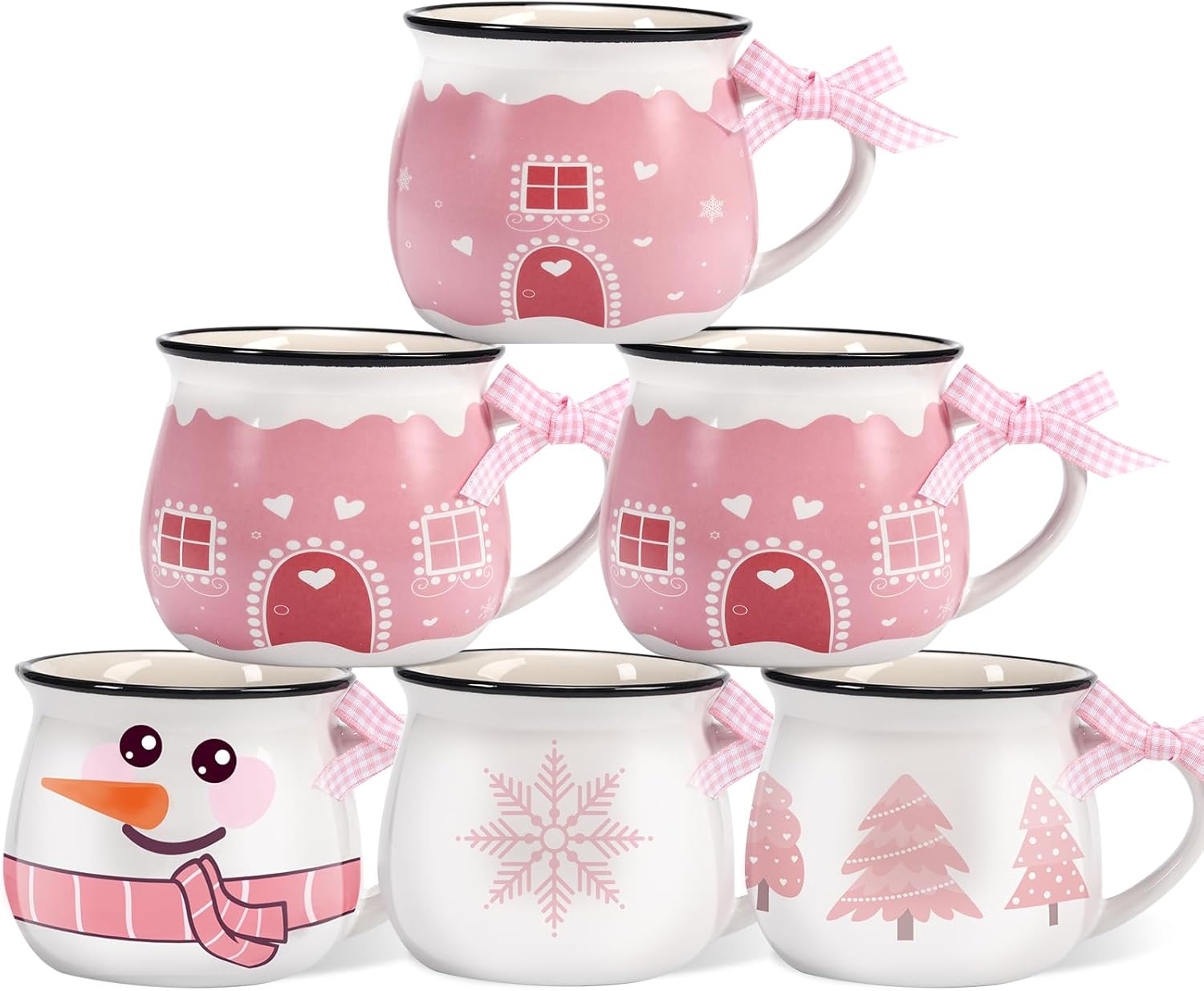 Jinei Set of 6 Christmas Coffee Mugs for Holiday Cheer