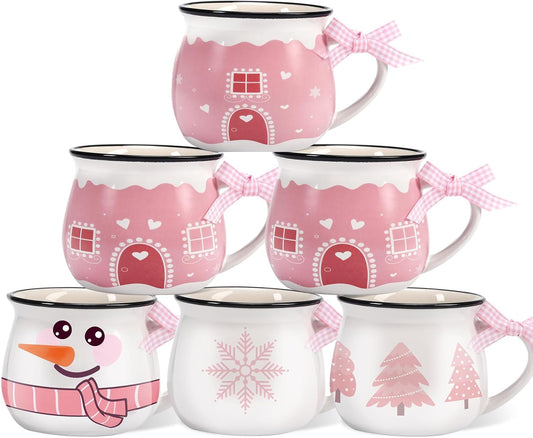 Jinei Set of 6 Christmas Coffee Mugs for Holiday Cheer