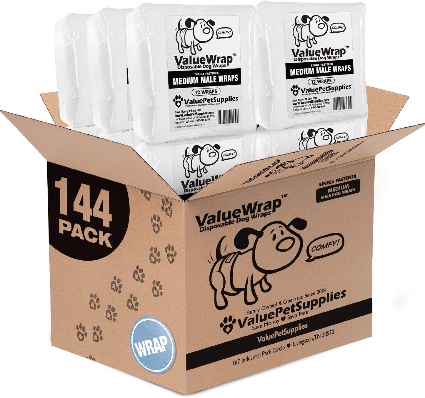 144 Medium Disposable Male Dog Diapers - Leak Protection & Wetness Indicator