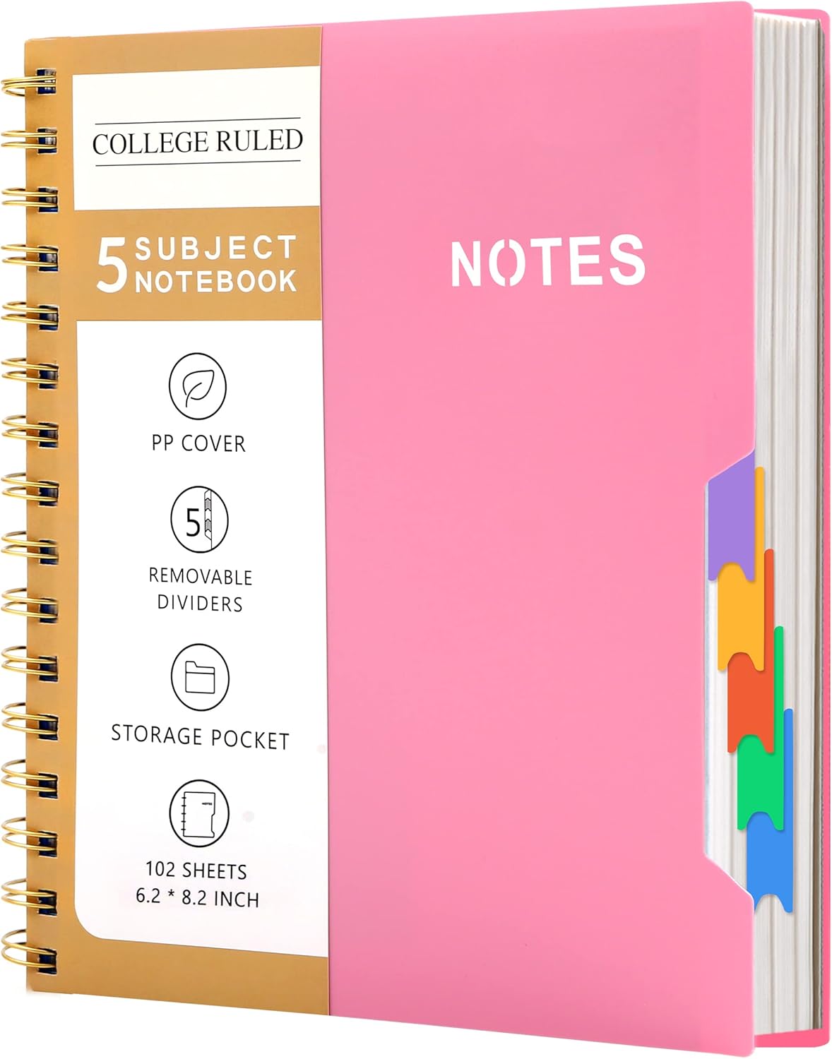 CAGIE 5-Subject Notebook with Removable Tabs - Organize Efficiently