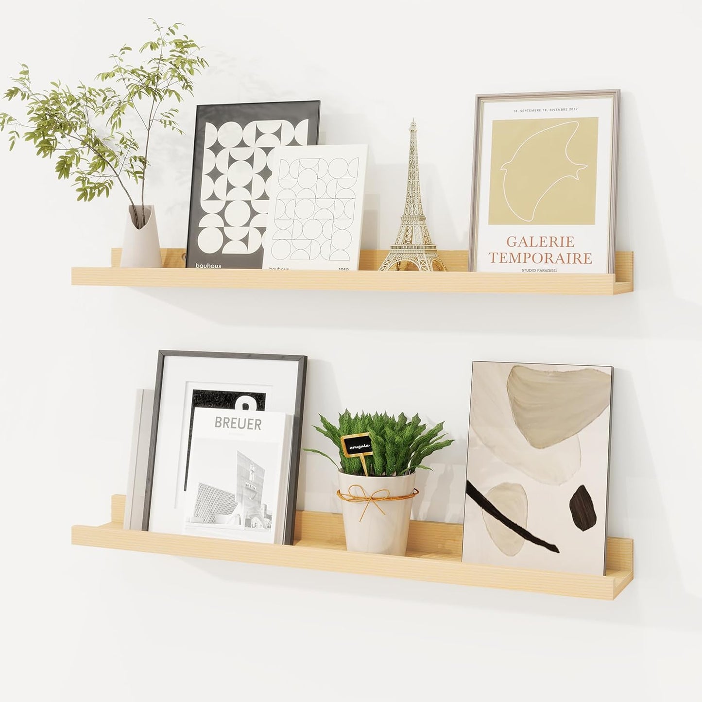 Solid Pine Wood Picture Ledge Shelf Set for Kids and Decor