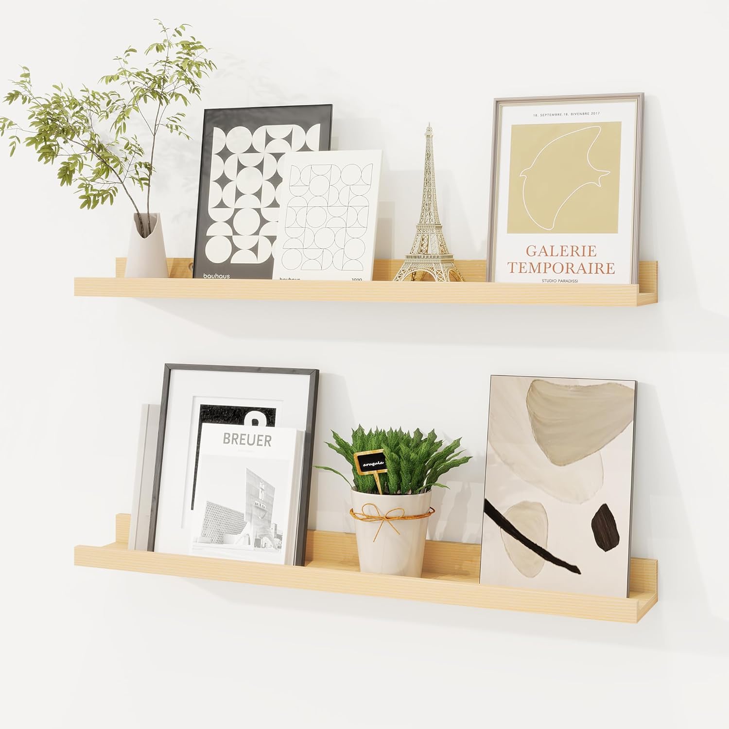 Solid Pine Wood Picture Ledge Shelf Set for Kids and Decor