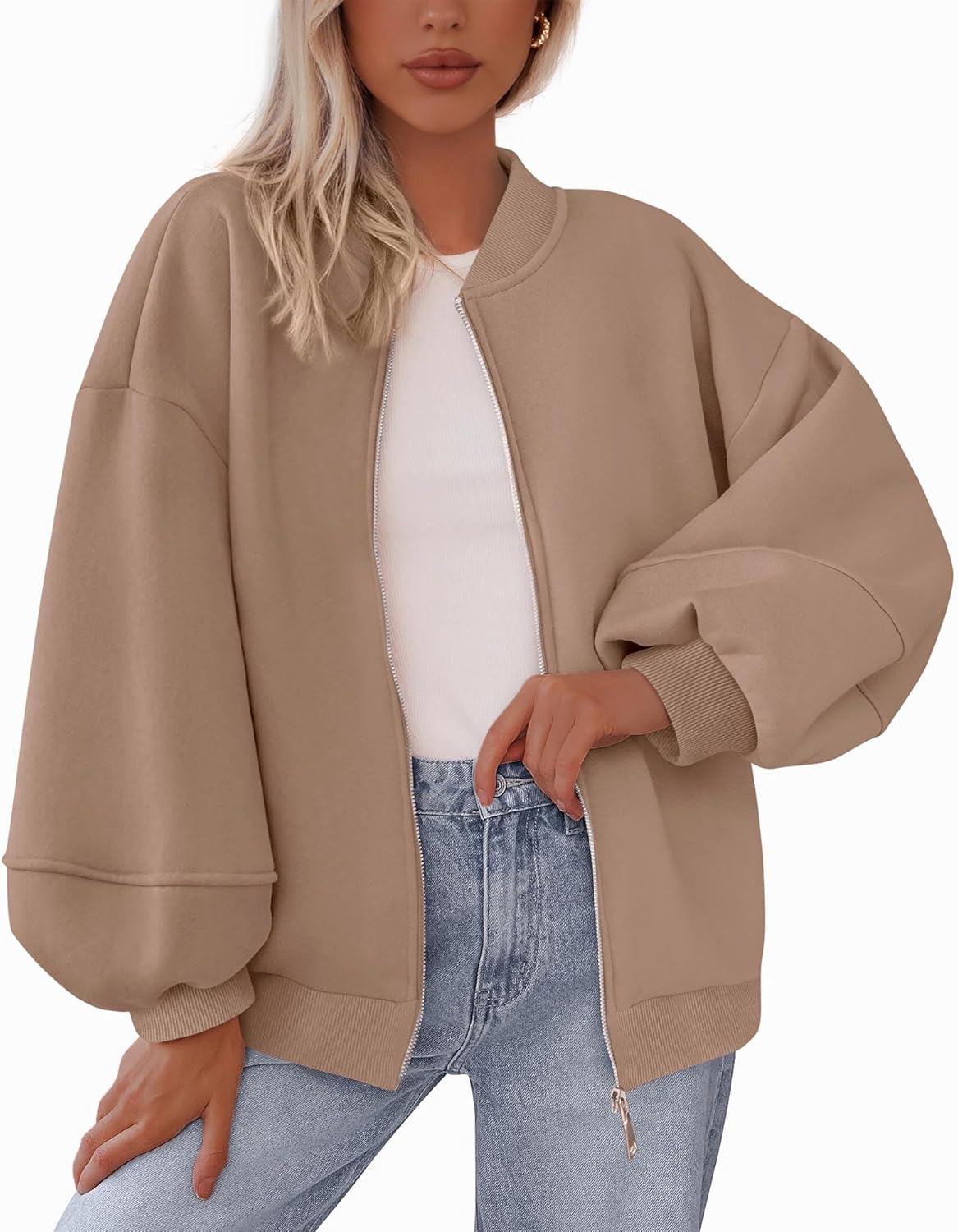 KIRUNDO Womens Oversized Zip Up Sweatshirt for Fall 2025