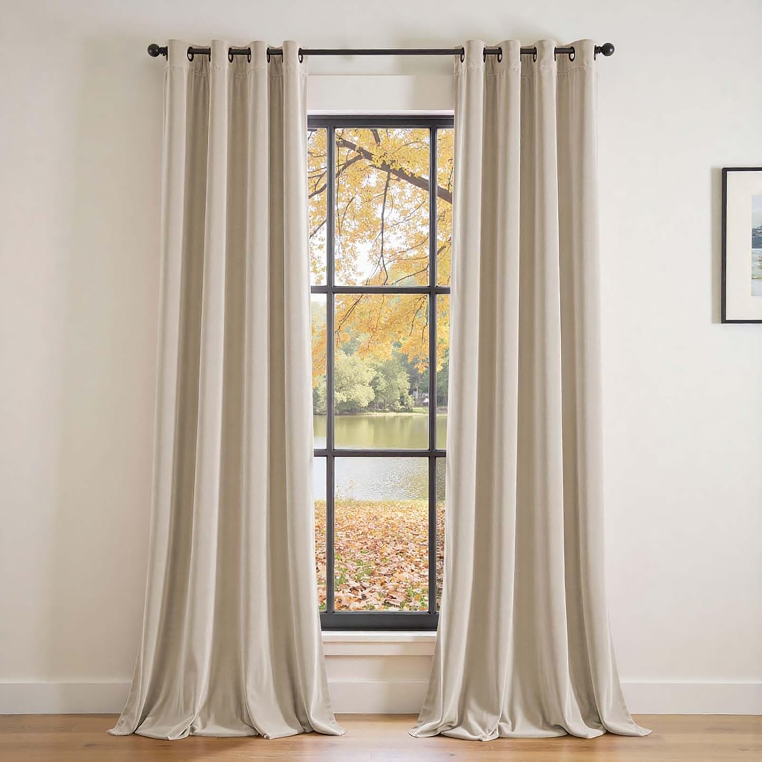 Lazzzy Velvet Curtains Beige Thermal Insulated 108 inch Drapes