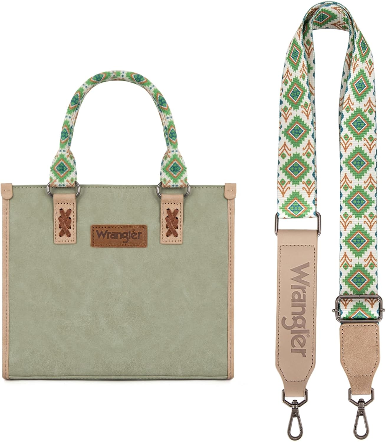 Wrangler Tote Bag for Women with Aztec Print and Whipstitch