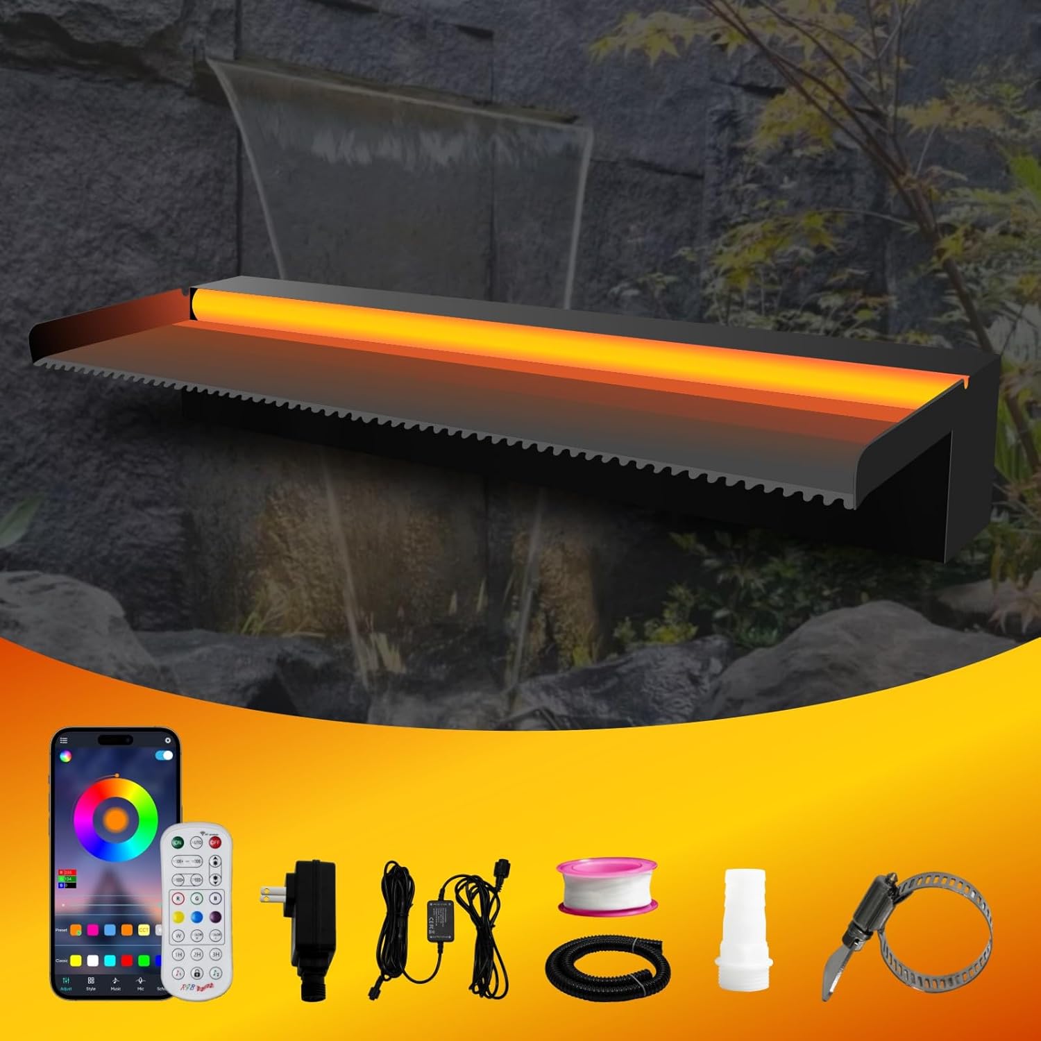 Pool Waterfall Spillway Stainless Steel Fountain with LED Lights