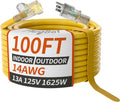 14/3 Gauge Yellow Outdoor Extension Cord 100 ft Waterproof