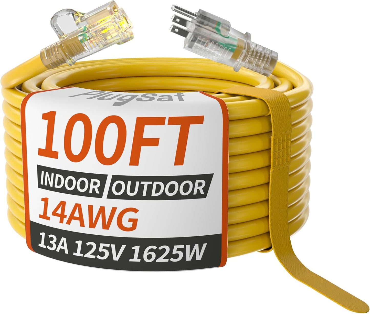 14/3 Gauge Yellow Outdoor Extension Cord 100 ft Waterproof