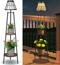 2 Pack 45.5 in Outdoor Floor Lamps with 2-Tier Plant Stand - Solar