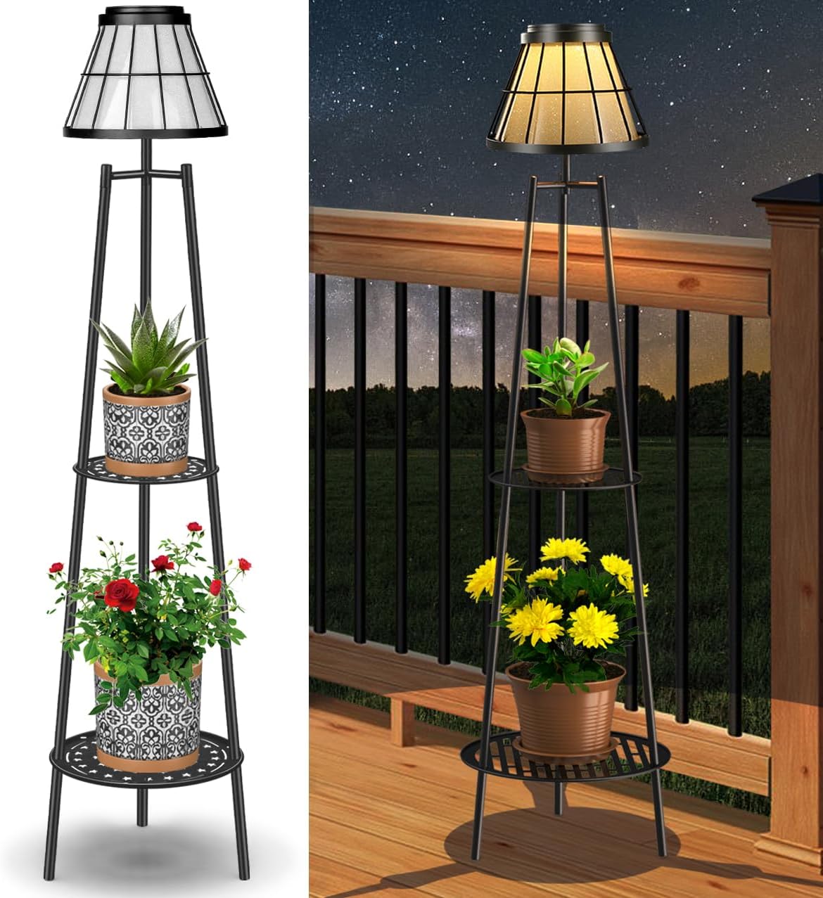 2 Pack 45.5in Outdoor Floor Lamps with Plant Stand for Decor