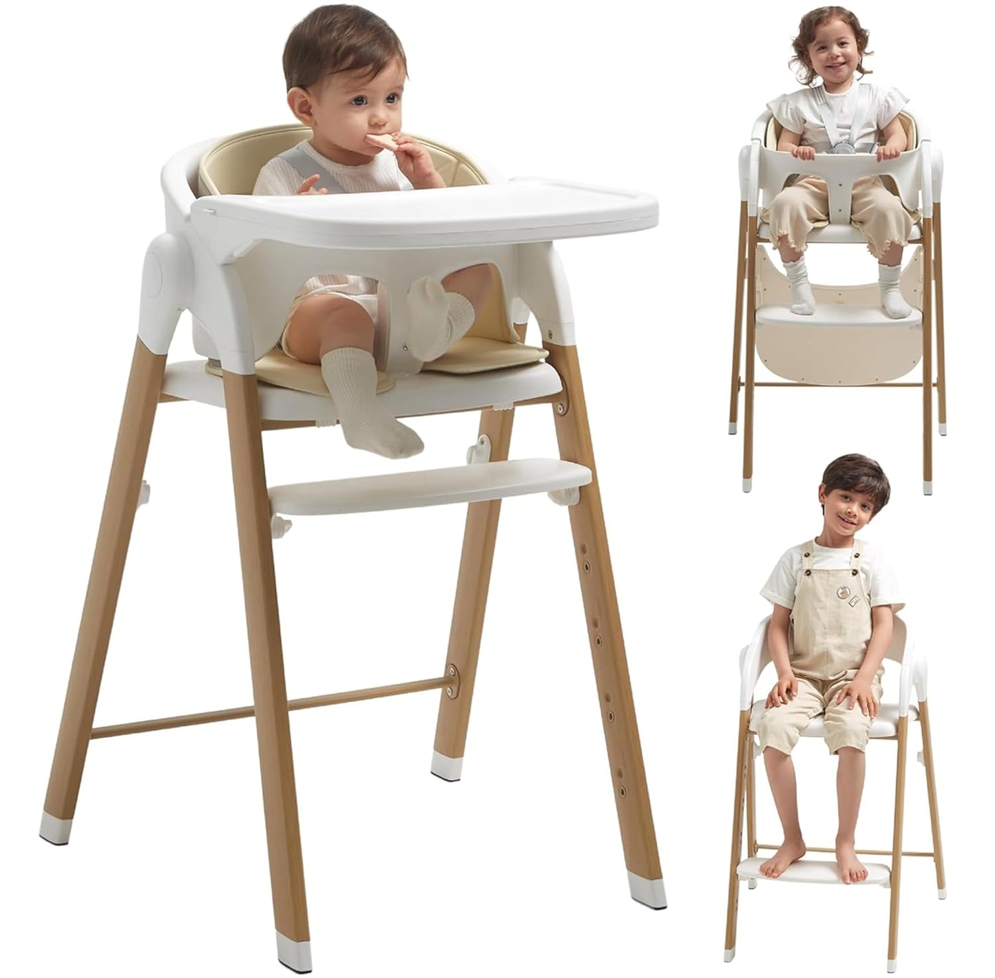 Adjustable Foldable Baby High Chair for Family - Easy Clean Wood-Printed Metal - KUB