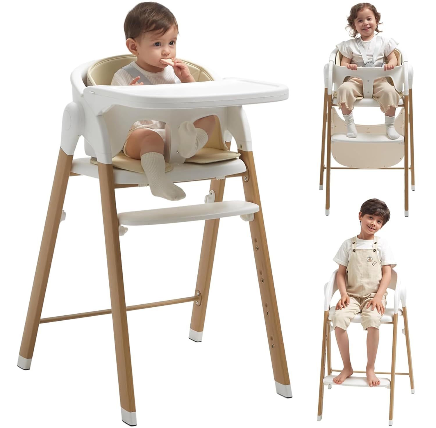 Adjustable Foldable Baby High Chair for Family - Easy Clean Wood-Printed Metal - KUB