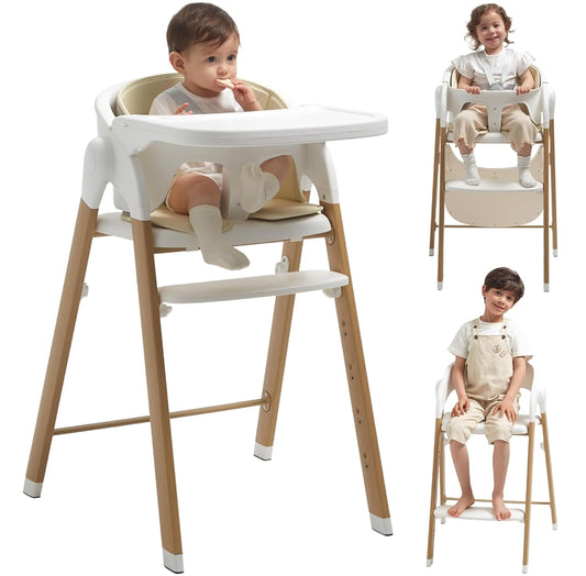 Adjustable Foldable Baby High Chair for Family - Easy Clean Wood-Printed Metal - KUB