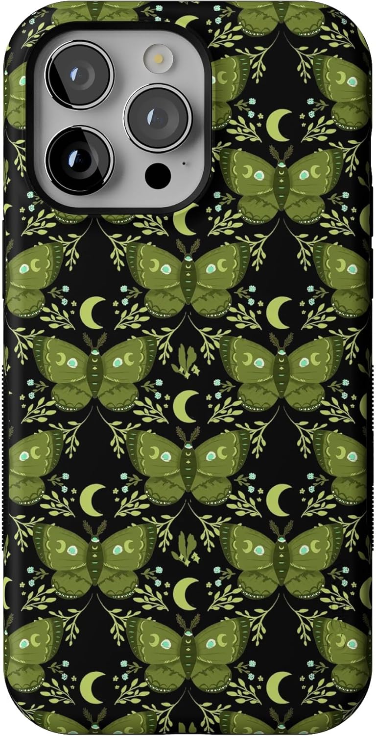 Casely iPhone 14 Pro Case - Mystic Moths in Green Twilight