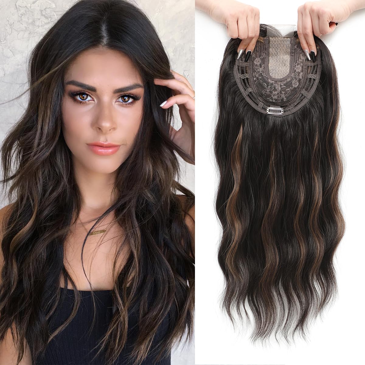 Wavy Curly Hair Topper for Volume - 20in Natural Brown Wiglet